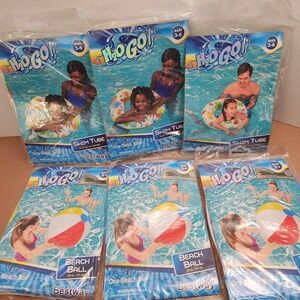 BESTWAY H20 GO! 3 24" Swim Rings Tube Pool Floats And 3 20" Beach Balls Lot New